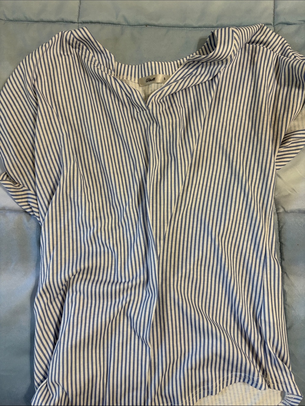 Women's Blue & White Striped Blouse - Relaxed V-Neck